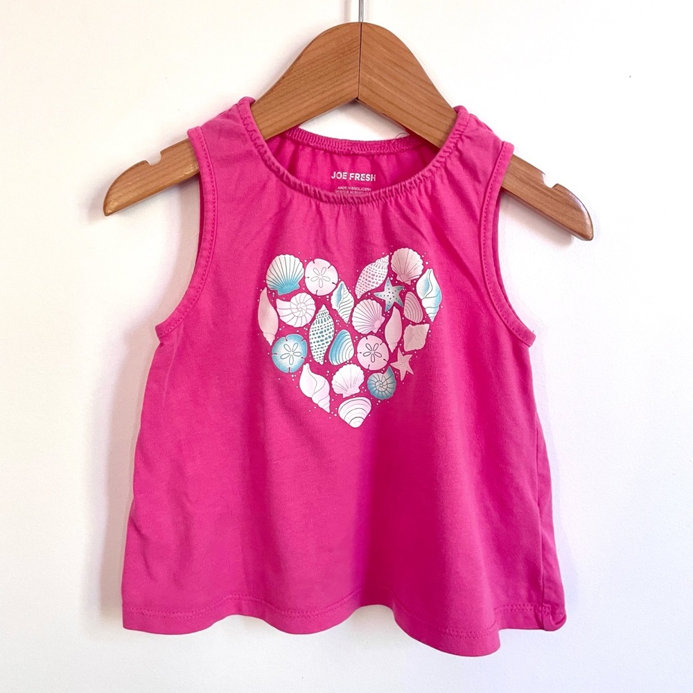 7/$20💥🐚 Seashells Heart Swing Tank Top, Bright Pink & White, Loose & Flowy